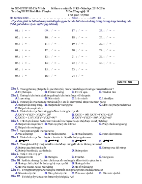 Kiểm tra một tiết Học kì I - Năm học 2015 - 2016 môn Công nghệ 11 0 Trường THPT Bình Hàn Thuyên